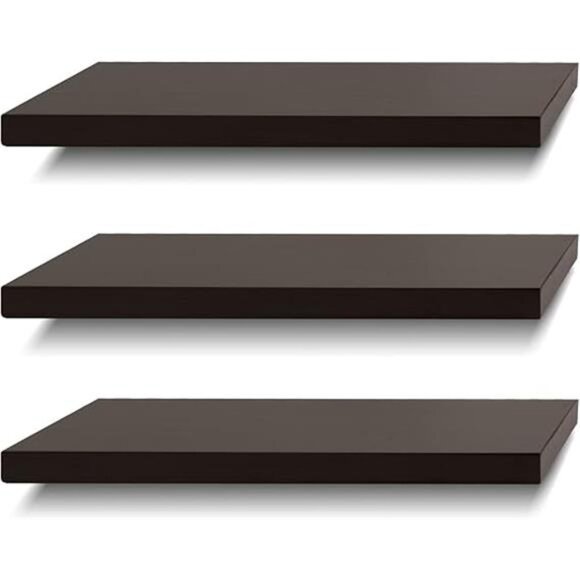 Floating Shelves Wall Shelf Solid Wood for Bathroom Bedroom Kitchen Set of 3 - Picture 7 of 7